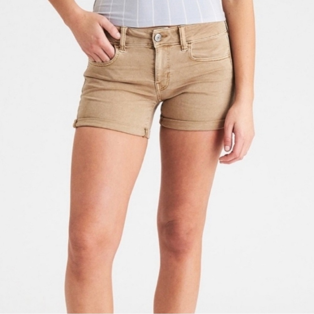 American Eagle Tan Midi Shorts Super Stretch